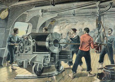 A Navy Battery Bombs Santiago de Cuba, Spanish-American War in 1898 by Fortune Louis Meaulle