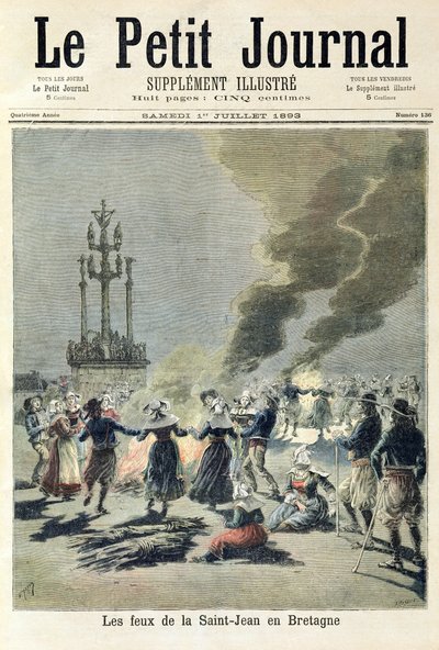 Bonfires lit to celebrate the summer solstice in Brittany, front cover of 