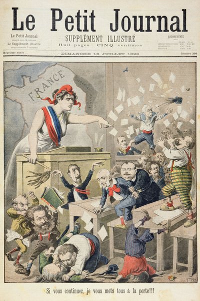 Title Page Depicting a Ruckus in the House of Deputies, illustration from the illustrated supplement of Le Petit Journal, 10th July, 1898 by Fortune Louis Meaulle and Henri Meyer