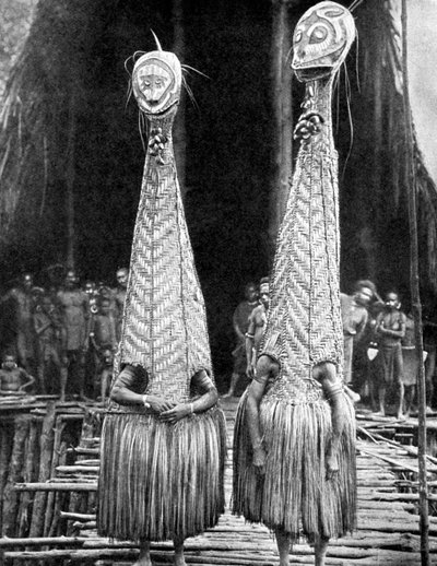 Goblin Masks and Visors Worn as Beauty Aids, Papua New Guinea, 1936 by Fox Photos