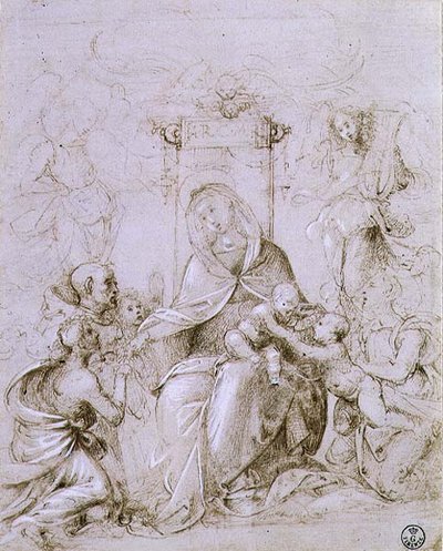 Madonna and Child Enthroned with St. John the Baptist Presented by an Angel and St. Monica by Fra Bartolomeo