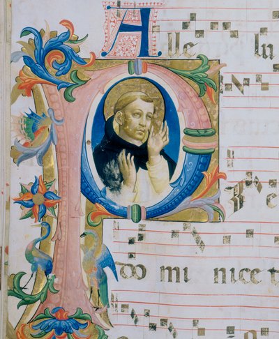 A Dominican Saint. Illustrated Miniature in a Missal (c. 9, verso) by Fra  Angelico