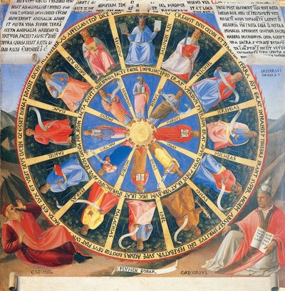 Inset depicting the Mystic Wheel with figures of prophets and evangelists, panel from the Armadio degli Argenti with the life of Jesus by Fra  Angelico