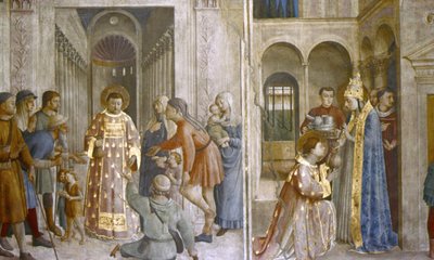 St Sixtus Entrusts the Church Treasures to Lawrence and St Lawrence Giving Alms by Fra (c.1400 55) Angelico