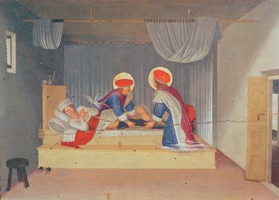 Altarpiece, The Virgin and Child surrounded by angels and eight Saints. The Predella: Saint Cosmas and Saint Damien transplanting the leg of a negro onto a Justinian Deacon by Fra Angelico