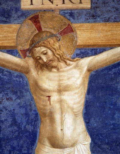 Christ crucified. Inscription "INRI" on the cross (detail) by Fra Angelico