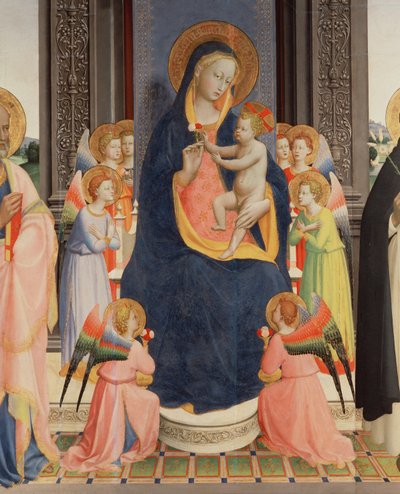 (detail) from the Politico Di San Domenico showing the Virgin and Child enthroned with Eight angels, c.1422 by Fra Angelico