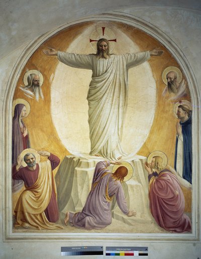 The Transfiguration of Christ. The Faces of Moses and Elijah are Represented in the Background. Below are the Virgin and Saint Dominic. On the Ground, Three of the Apostles. Fresco by Guido di Pietro by Fra Angelico