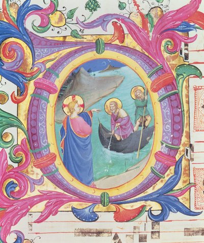 Historiated Initial O Depicting the Miraculous Draught of Fishes (detail) by Fra Angelico