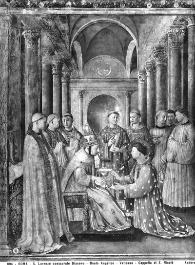 Pope Sixtus II Confers the Diaconate on St. Lawrence from the Chapel of Nicholas V by Fra Angelico