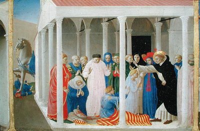 The Resurrection of Napoleon Orsini by St. Dominic, from the predella panel of the Coronation of the Virgin, c.1430-32 by Fra Angelico