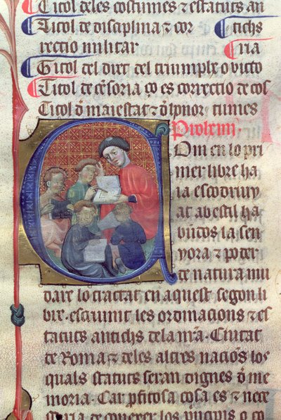 Teacher with Pupils, Within an Historiated Capital 