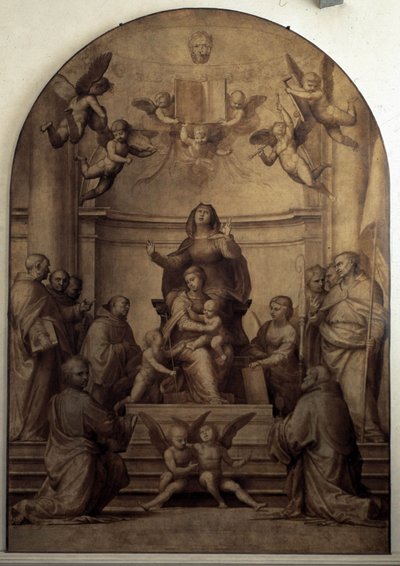 Pala del Gran Consiglio representing Saint Anne, The Virgin and the children Jesus and Saint John the Baptist surrounded by Saints by Fra Bartolommeo