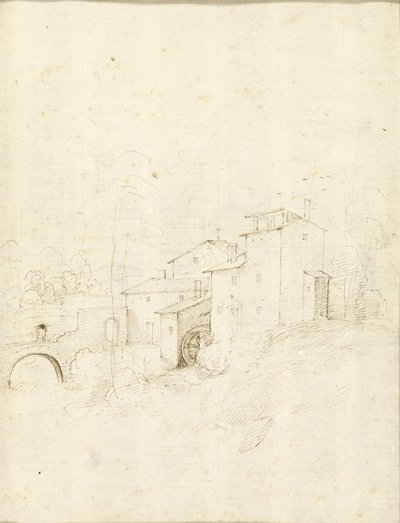 Watermill with Figures on an Arched Bridge by Fra Bartolommeo