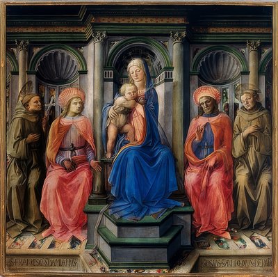 Enthroned Mary with Child and Saints Francis of Assisi, Damian, Cosmas, and Anthony of Padua by Fra Filippo Lippi