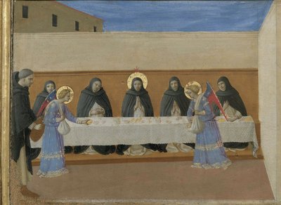 The angels serve dinner to the friars (detail), ca 1437 by Fra Giovanni Angelico da Fiesole