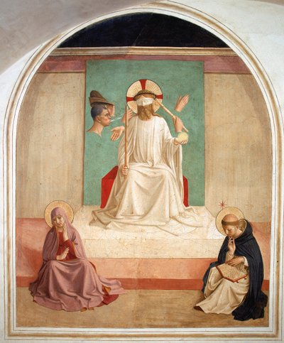 Christ Mocked in the Presence of the Virgin and Saint Dominic by Fra school of Angelico