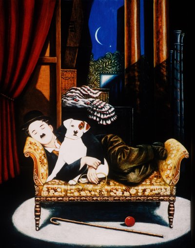 Charlie Chaplin and Scraps, 1992 by Frances Broomfield