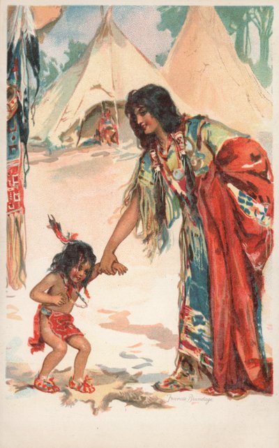 A Native American woman holding hands with her child by Frances Brundage