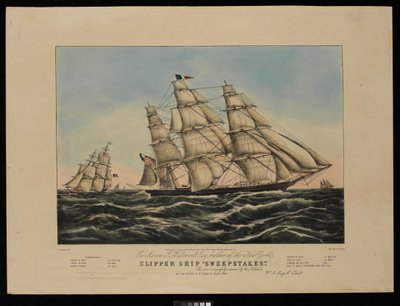 To Aaron J Westervelt Esq. builder of the New York clipper ship Sweepstakes this print is respectfully dedicated by the Publishers by Frances Flora Bond (c.1812 76) (after) Palmer