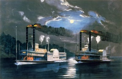 A Midnight Race on the Mississippi, after a drawing by H.D. Manning, pub. by Currier and Ives, New York, 1860 by Frances Flora Bond Palmer