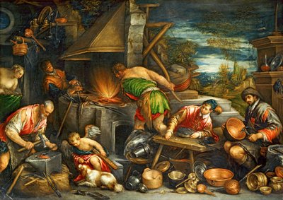 The Forge of Vulcan by Francesco (1549-92) Bassano