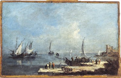 View of a Port on the Lagoon by Francesco (school of) Guardi