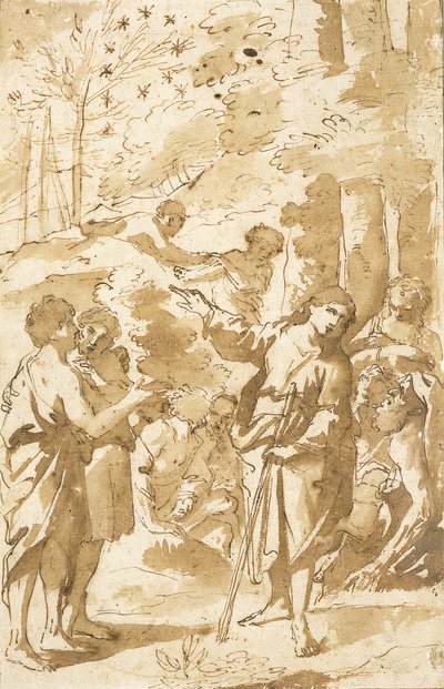 Joseph telling his dream to his father and brothers and pointing to eleven stars in the sky by Francesco Albani