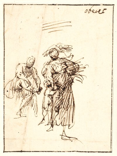 Sketch of Woman Walking with a Child at Her Side and a Seated Figure Behind by Francesco Allegrini