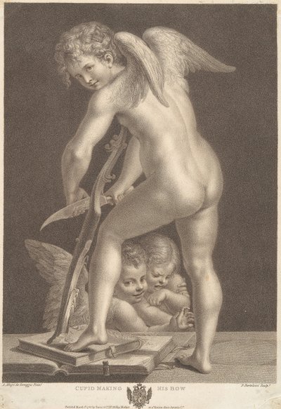 Cupid Carving A Bow by Francesco Bartolozzi