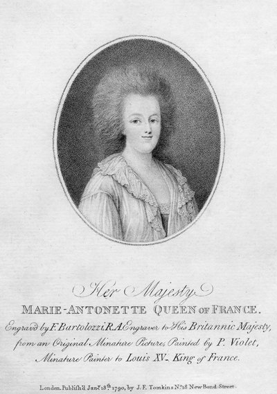 Marie Antoinette, Queen Consort of Louis XVI of France, 1790 by Francesco Bartolozzi