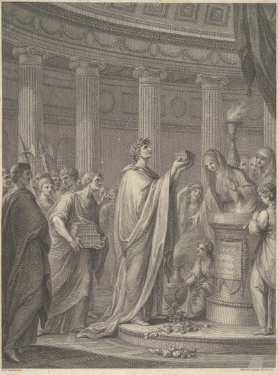 Roman General Julius Caesar Dedicating the Temple of Venus Genetrix in the Forum of Caesar, Rome, 46BC by Francesco Bartolozzi
