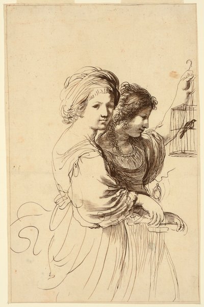 Two Young Girls, One Holding a Cage by Francesco Bartolozzi