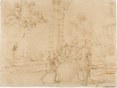 Octavian, Mark Antony, and Lepidus Dividing the Roman Empire, with Bologna in the Background by Francesco Brizio