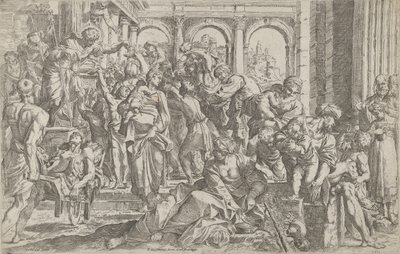 Saint Roch at left distributing alms to a group of people gathered around him, 1590-1600 by Francesco Brizio