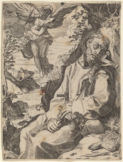 Saint Francis Consoled by the Musical Angel by Francesco Carracci after Agostino Carracci