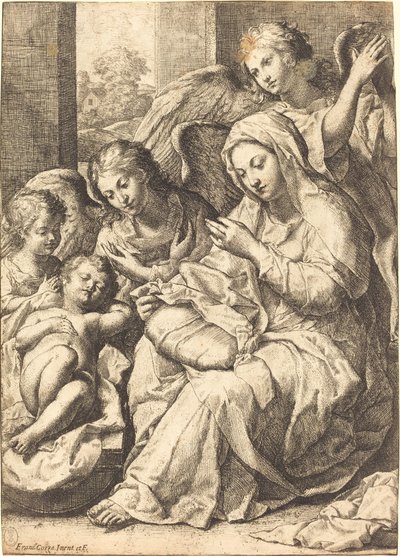 Virgin and Angels Watching Over the Sleeping Infant Jesus by Francesco Cozza