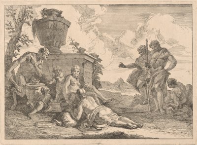 A Satyr with a Staff and Seven Other Figures by Francesco Fontebasso