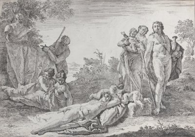 Nine Figures near a Herm of Pan, from Bacchanals and Histories, 1744 by Francesco Fontebasso