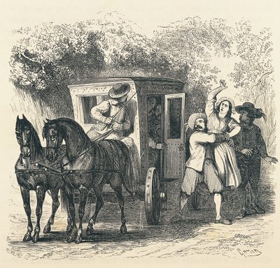 Abduction of Lucy, episode from Betrothed, by Alessandro Manzoni, illustration by Francesco Gonin for 1840 edition by Francesco Gonin