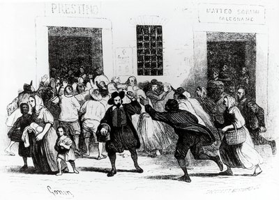 The looting of Bakery of crutches, episode from Betrothed, by Alessandro Manzoni, illustration by Francesco Gonin by Francesco Gonin