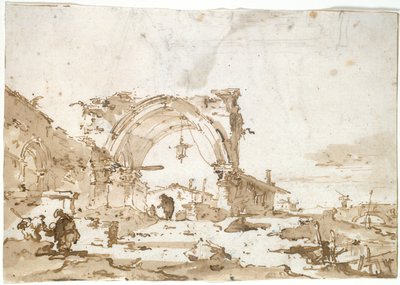 A Capriccio with a Ruined Gothic Arch by Francesco Guardi