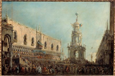 The Doge of Venice Attends the Gras Thursday Celebrations on Piazzetta di San Marco by Francesco Guardi