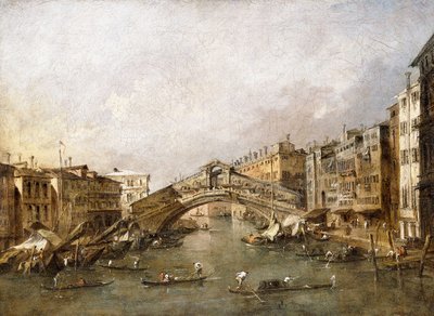 The Rialto Bridge, Venice, with Gondolas in the Foreground by Francesco Guardi