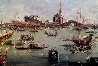 The Doge on the Bucentaurus in San Nicolo from Lido to Venice, Ascension Day by Francesco Guardi