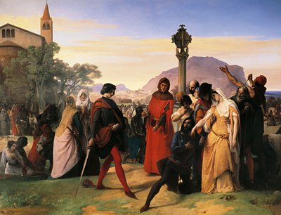 Sicilian Vespers, the Bride of Ruggiero Mastrangelo from Palermo Insulted by French Droetto is Avenged with His Death by Francesco Hayez