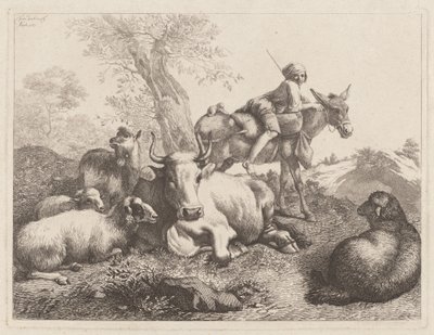 Boy on a Donkey Watching over a Group of Animals by Francesco Londonio
