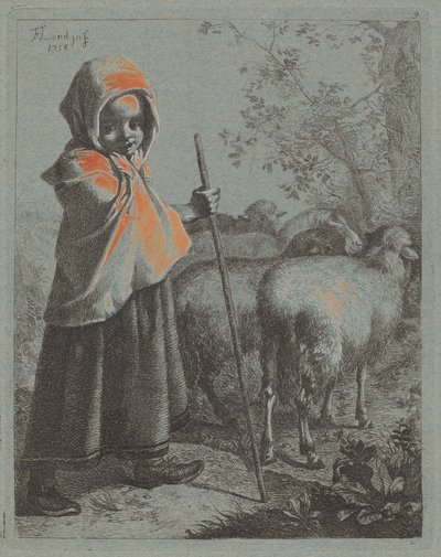 Child Shepherdess with Flock by Francesco Londonio