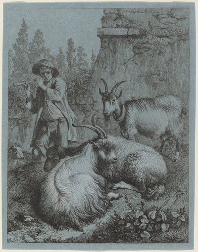 Goatherd Piping to Four Goats by Francesco Londonio