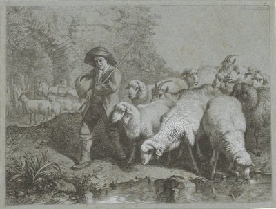 Shepherd with Flock of Sheep and Goats by Francesco Londonio
